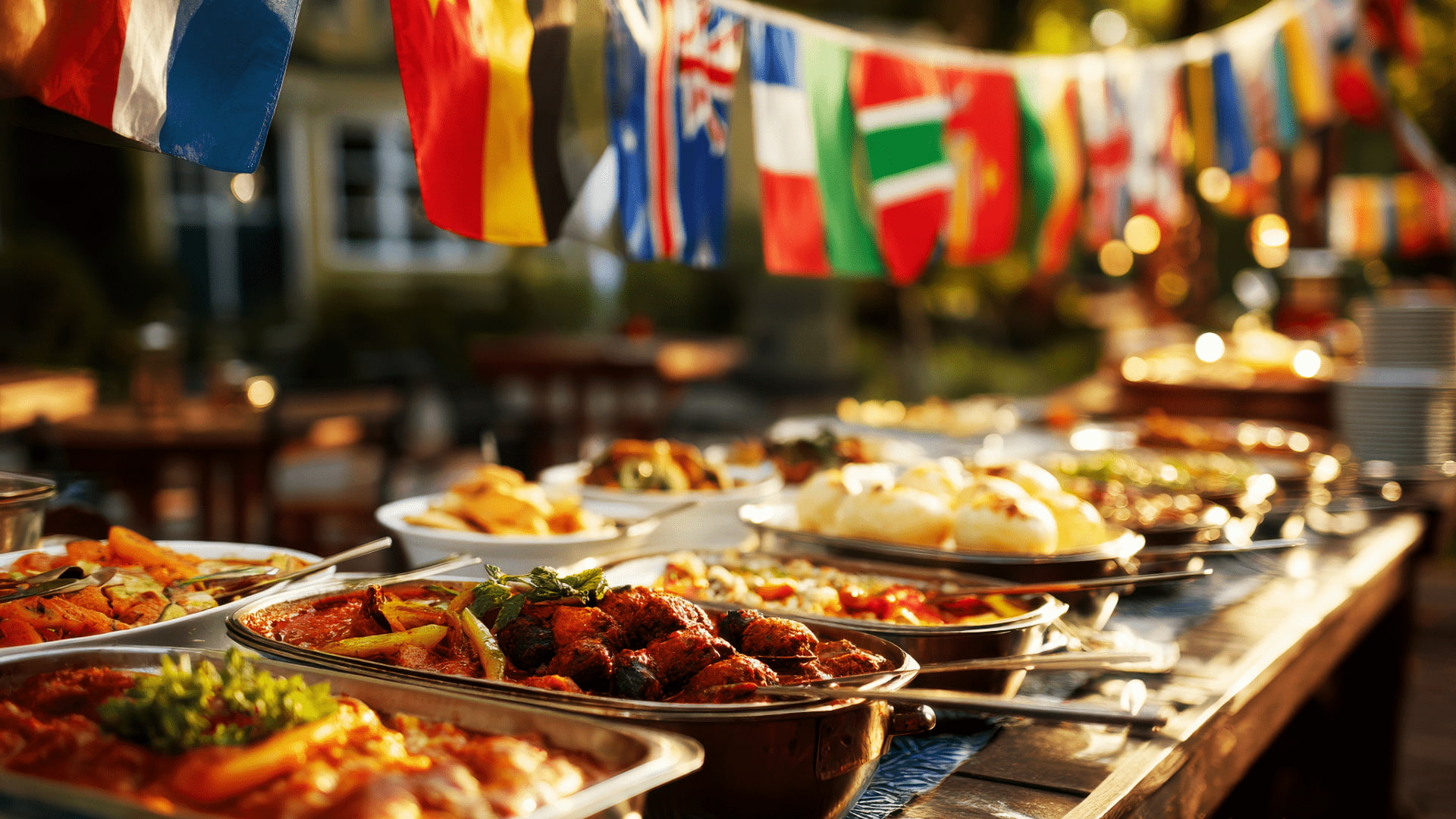 Mesa de buffet internacional con platos variados para el almuerzo ruta del sol, demostrando la calidad de la experiencia - Avalos Tours.