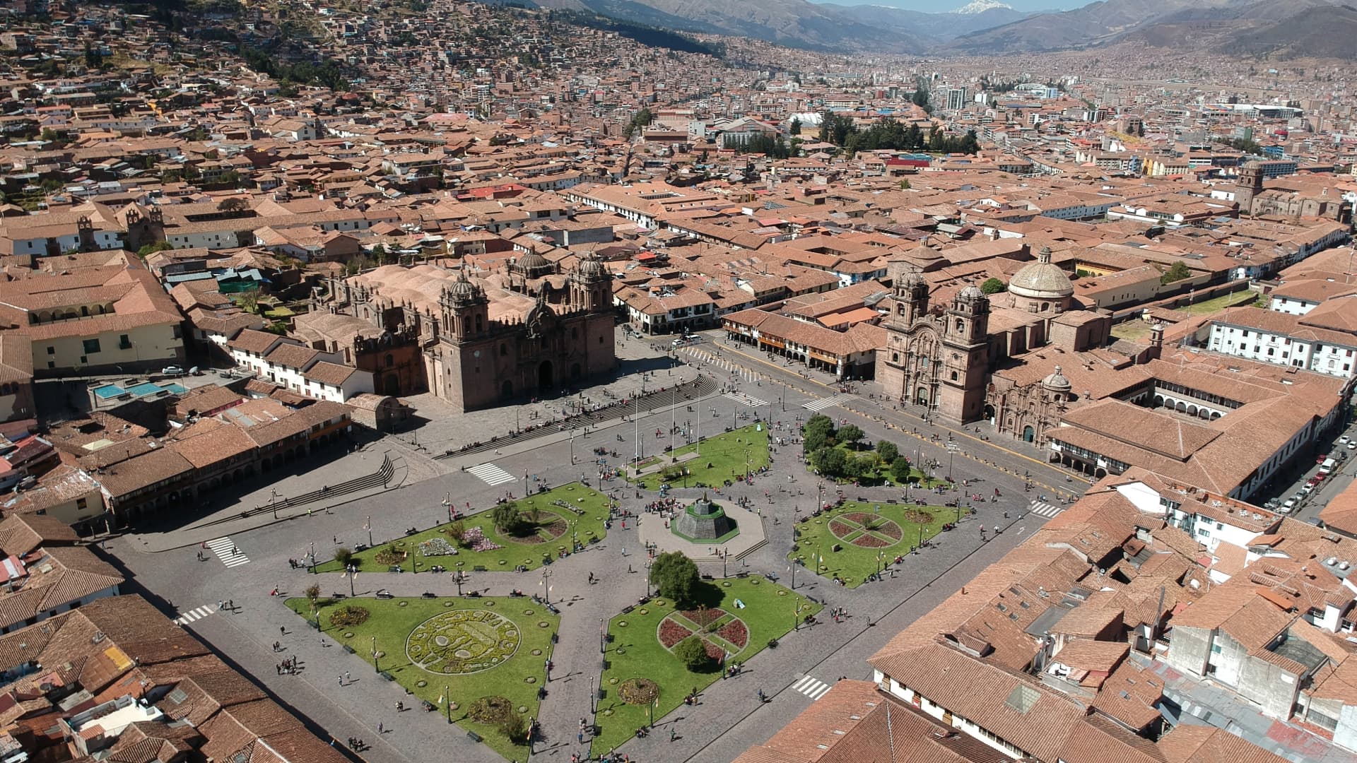 Aerial daytime view of Cuscos