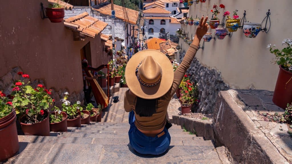 Traveler enjoying the San Blas stairs